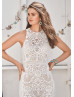 Jewel Neck Ivory Lace Keyhole Back Wedding Dress